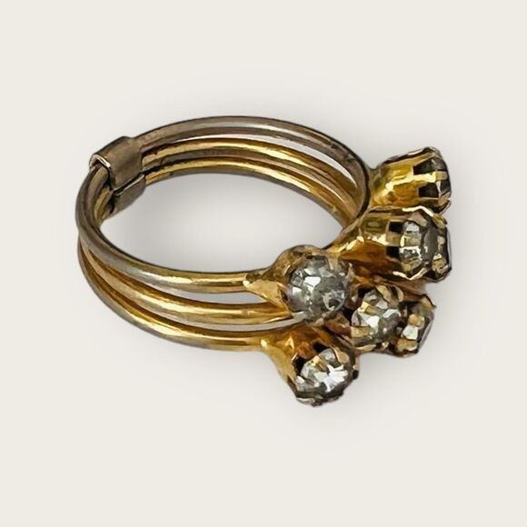 Vintage stackable gold plated ring size 5, clear crystals - Picture 3 of 8